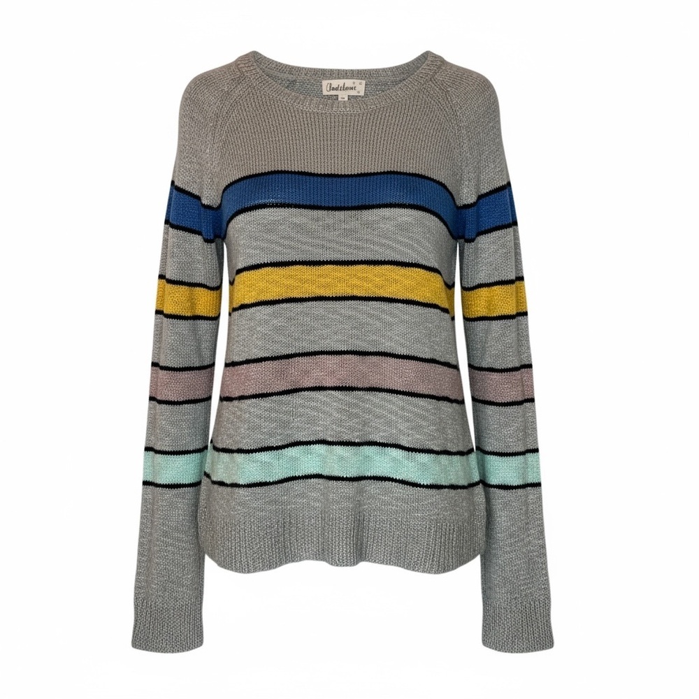 Cloud Chaser Gray Knit Sweater Multicolor Stripes Long Sleeve Pullover | Size L